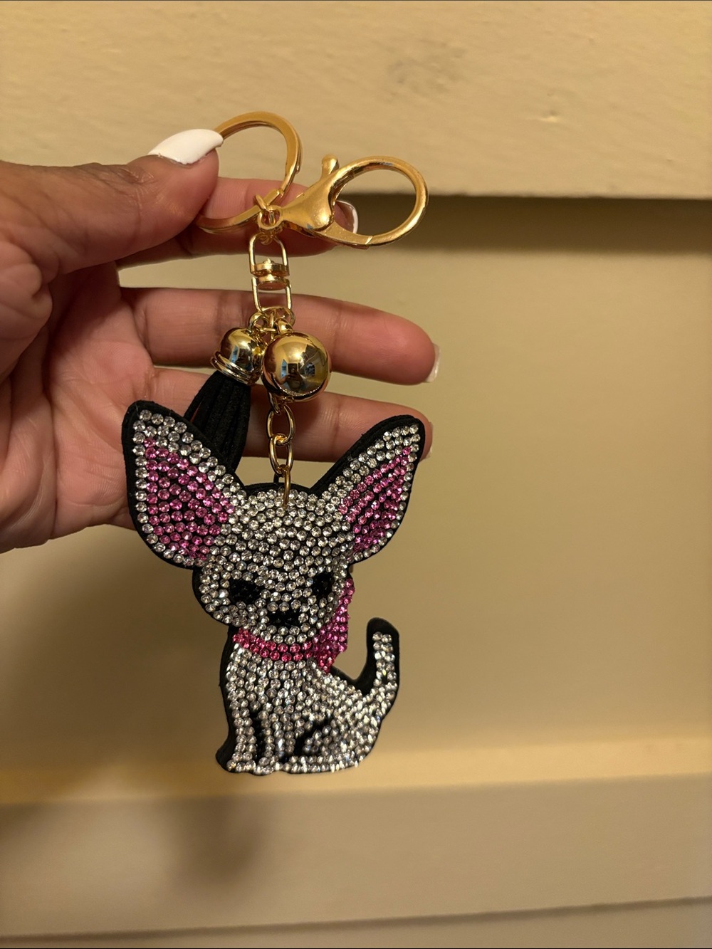 Crystal Chihuahua Keychain with Pink Accents
